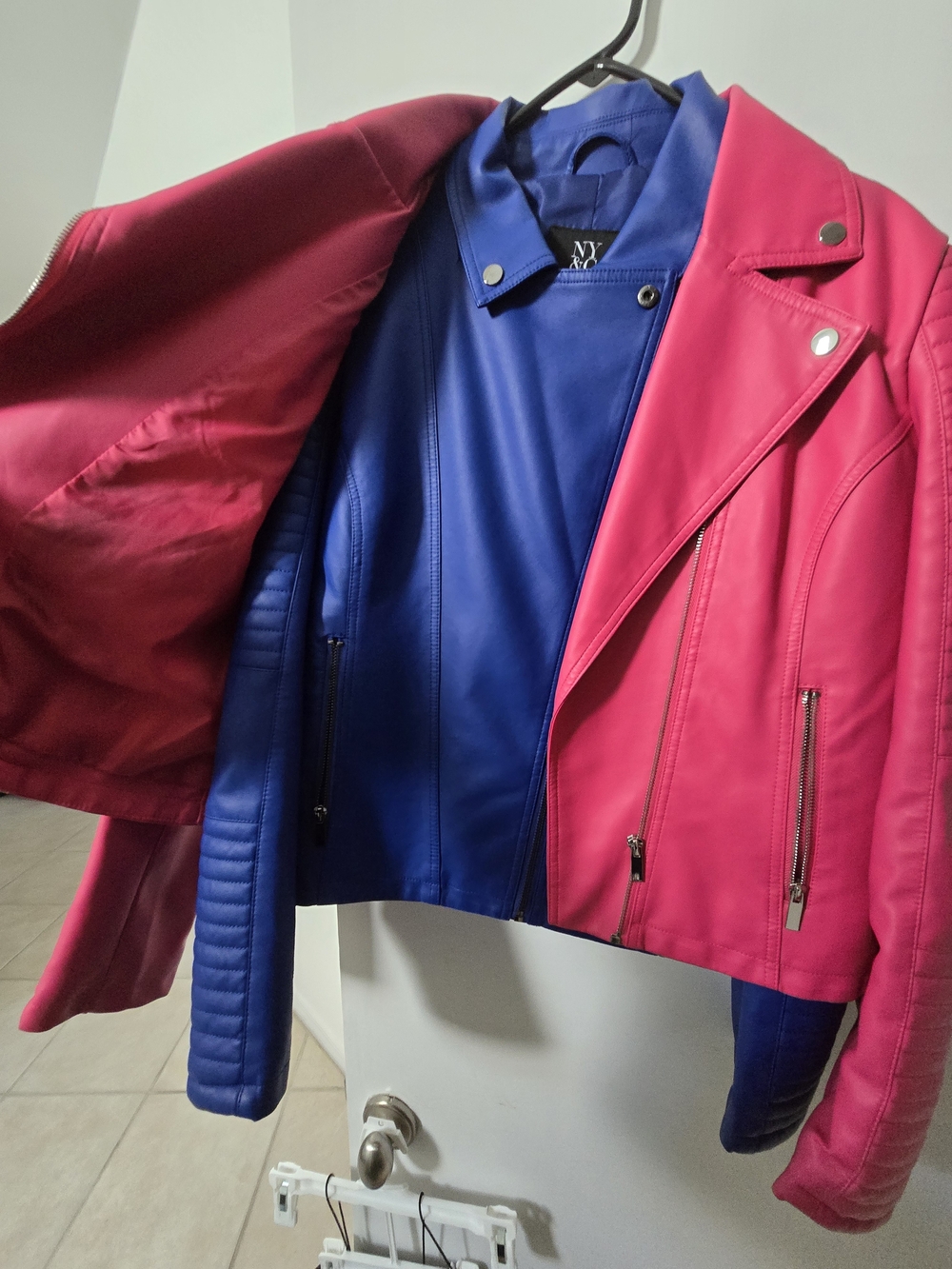 New York & Company Blue Faux Leather Moto Jacket